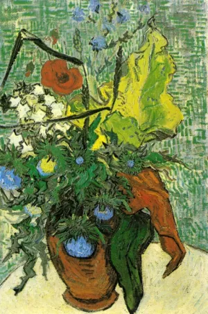 Wild Flowers and Thistles in a Vase by Vincent van Gogh Oil Painting