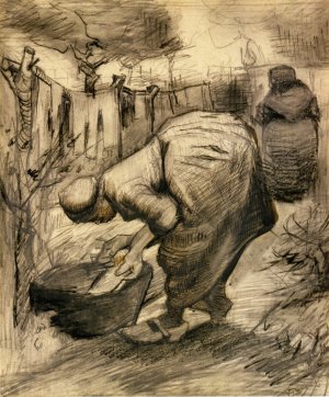 Woman by the Wash Tub in the Garden by Vincent van Gogh Oil Painting