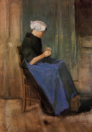 Young Scheveningen Woman Knitting by Vincent van Gogh Oil Painting