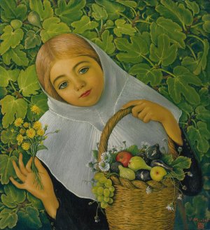 Gathering Fruit And Flowers by Vincente Mulet Y Claver Oil Painting