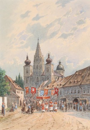 Corpus Christi procession in Maria Zell by Vincenz Havlicek Oil Painting