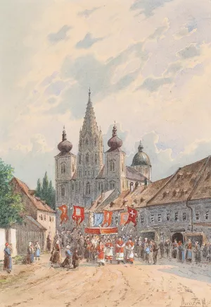 Corpus Christi procession in Maria Zell by Vincenz Havlicek Oil Painting