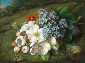 Apple Blossom with Lilacs and Summer Adonis by Vincenz Loos Oil Painting