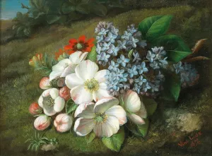 Apple Blossom with Lilacs and Summer Adonis by Vincenz Loos Oil Painting