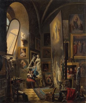 Raphael and his Muse in the Atelier Oil painting by Vincenzo Abbati
