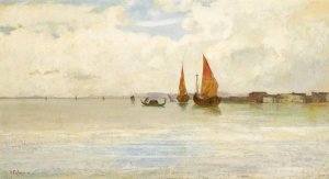 On The Lagoon, Venice by Vincenzo Cabianca Oil Painting
