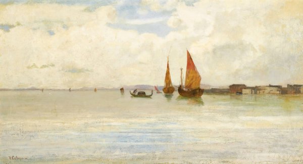 Main Product Photo of On The Lagoon, Venice Painting by Vincenzo Cabianca