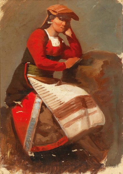 Peasant Woman by Vincenzo Cabianca - Hand-Painted Oil Painting Reproduction