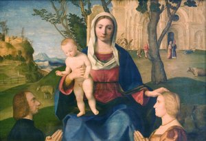 The Virgin and Child with a Male and a Female Donor by Vincenzo Catena Oil Painting