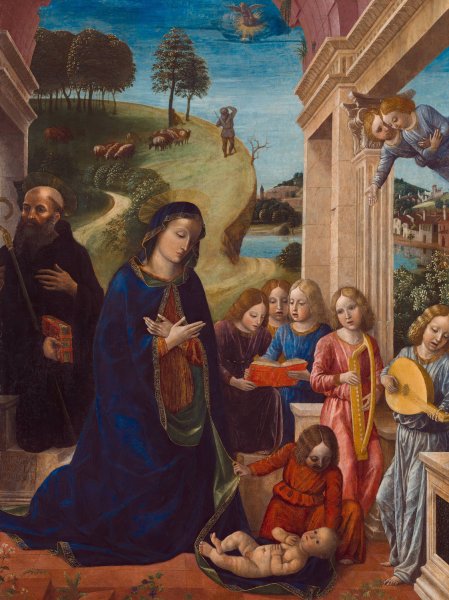 Main Product Photo of Adoration Of The Child With St. Benedict And Angels  Painting by Vincenzo Foppa