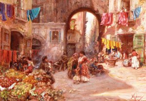 At the Market by Vincenzo Migliaro Oil Painting