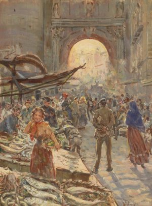 Markt bei der Porta Capuana by Vincenzo Migliaro Oil Painting