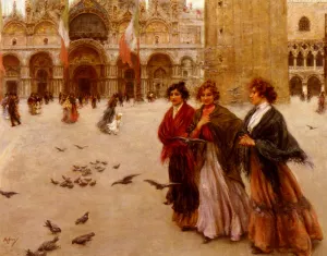 The Afternoon Stroll, St. Mark's, Venice by Vincenzo Migliaro Oil Painting