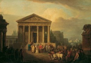 Sacrifice In Front Of A Roman Temple by Vinzenz Fischer Oil Painting