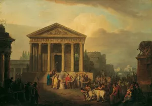 Sacrifice In Front Of A Roman Temple by Vinzenz Fischer Oil Painting