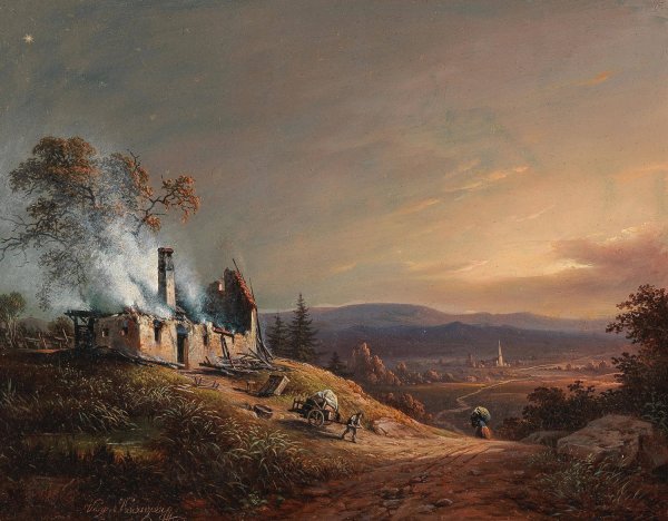 Main Product Photo of A Burning House Painting by Vinzenz Kreuzer