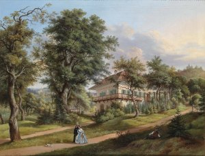 Parklandschaft mit Spaziergangern by Vinzenz Kreuzer Oil Painting