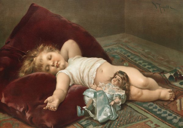 Main Product Photo of Sleeping Baby  Painting by Virgilio Tojetti