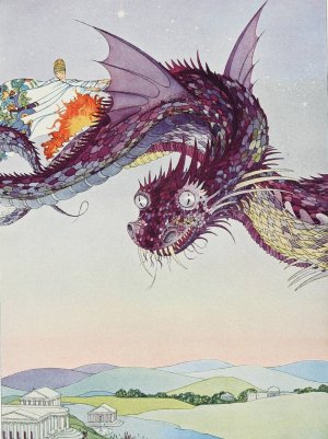 She whipped up the snakes and ascended high over the city by Virginia Frances Sterrett Oil Painting