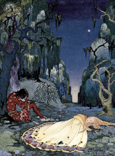 Violette consented willingly to pass the night in the forest  by Virginia Frances Sterrett - Hand-Painted Oil Painting Reproduction