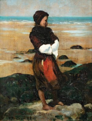 Breton Woman On The Beach by Virginie Demont-Breton Oil Painting