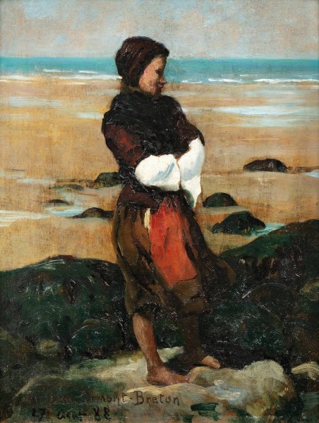 Breton Woman On The Beach  by Virginie Demont-Breton - Hand-Painted Oil Painting Reproduction