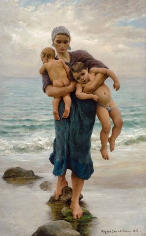 Fisherman's Wife coming to Bath her Children Oil painting by Virginie Demont-Breton