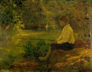 L'enfant a la peche by Virginie Demont-Breton Oil Painting