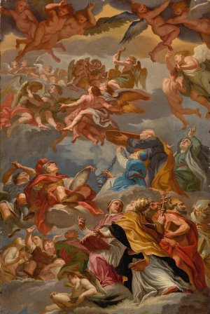 Moses And The Fathers Of The Latin Church With Music-Making Angels by Vito D'Anna Oil Painting