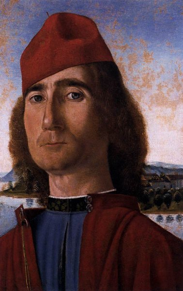 Main Product Photo of Portrait of an Unknown Man with Red Beret Painting by Vittore Carpaccio