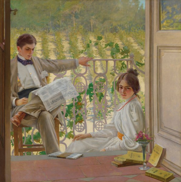 An Afternoon on the Porch  by Vittorio Matteo Corcos - Hand-Painted Oil Painting Reproduction