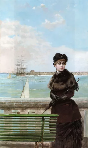 An Elegant Woman at St. Malo by Vittorio Matteo Corcos Oil Painting