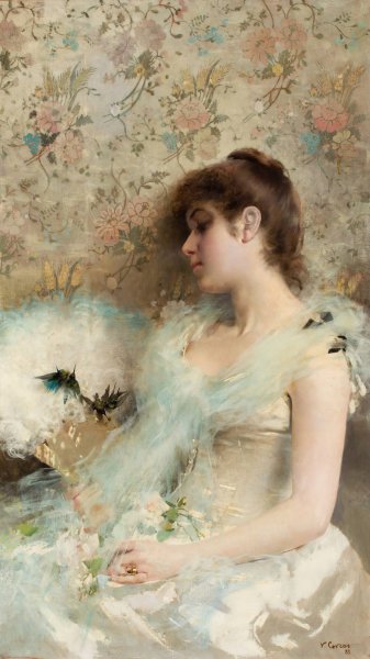 Girl with hummingbirds  by Vittorio Matteo Corcos - Hand-Painted Oil Painting Reproduction
