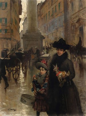 Piazza Santa Trinita, Florence by Vittorio Matteo Corcos Oil Painting