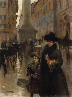 Piazza Santa Trinita, Florence by Vittorio Matteo Corcos Oil Painting