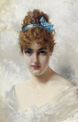 Portrait Of A Young Woman In White by Vittorio Matteo Corcos Oil Painting