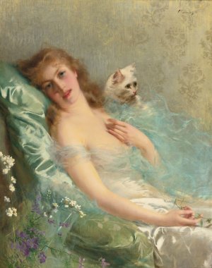 The White Cat by Vittorio Matteo Corcos Oil Painting