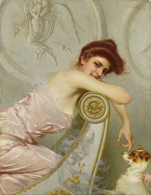 Young lady with puppy by Vittorio Matteo Corcos Oil Painting