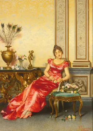 A Basket Of Flowers by Vittorio Reggianini Oil Painting