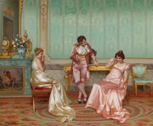 A Humorous Tale by Vittorio Reggianini Oil Painting