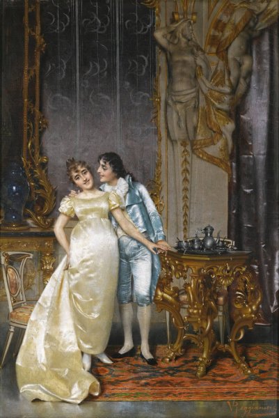 Flirtation by Vittorio Reggianini - Hand-Painted Oil Painting Reproduction