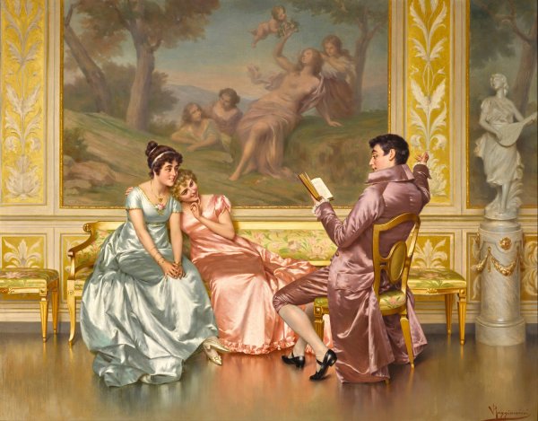 The poetry reading by Vittorio Reggianini - Hand-Painted Oil Painting Reproduction