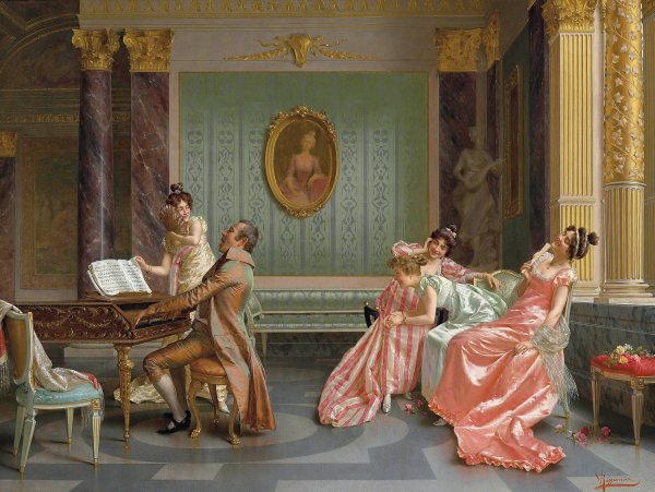 The Recital by Vittorio Reggianini - Hand-Painted Oil Painting Reproduction