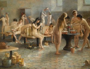 In The Bath House by Vladimir Alexandrovich Plotnikov Oil Painting