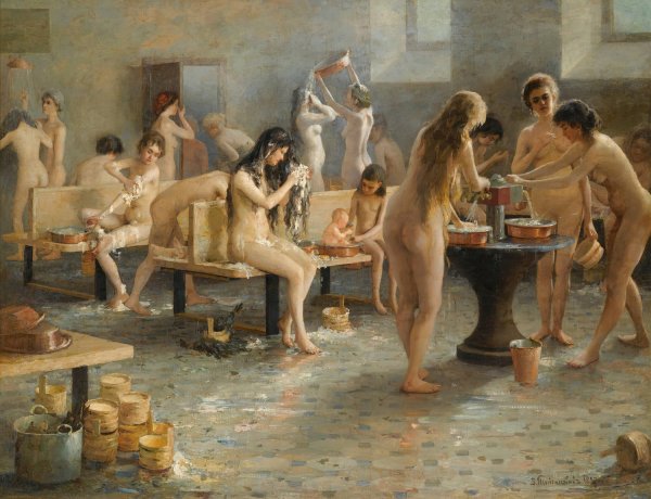 In The Bath House  by Vladimir Alexandrovich Plotnikov - Hand-Painted Oil Painting Reproduction