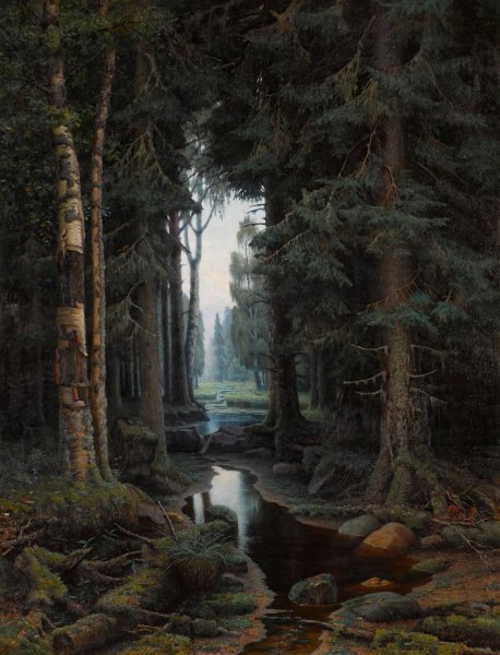 Forest Stream by Vladimir Arkhipovich Bondarenko - Hand-Painted Oil Painting Reproduction