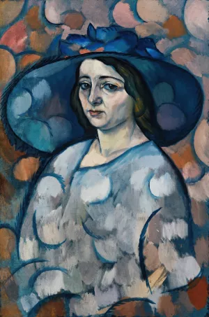 Lady In A Blue Hat by Vladimir Davidovich Baranov-Rossine Oil Painting