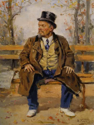 Portrait of a Man Sitting on a Park Bench by Vladimir Egorovich Makovsky - Oil Painting Reproduction