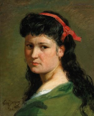 Portrait of a Lady with Red hairband by Vlaho Bukovac Oil Painting