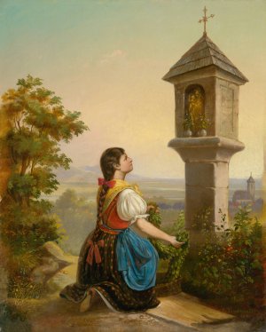 At a Wayside Shrine by Vojtech Klimkovic Oil Painting
